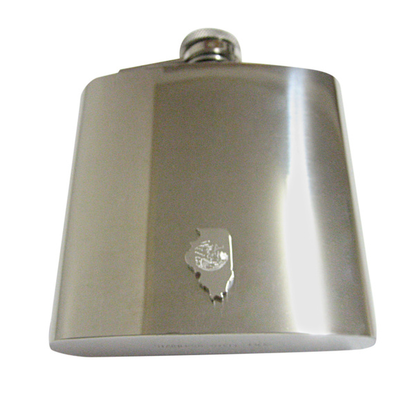 Illinois State Map Shape and Flag Design 6oz Flask - Picture 1 of 1